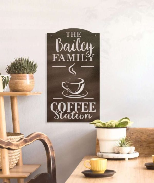 Customized Coffee Station Sign with Your Family Name Coffee Corner Coffee Home Bar Decor Coffee Decoration for Kitchen