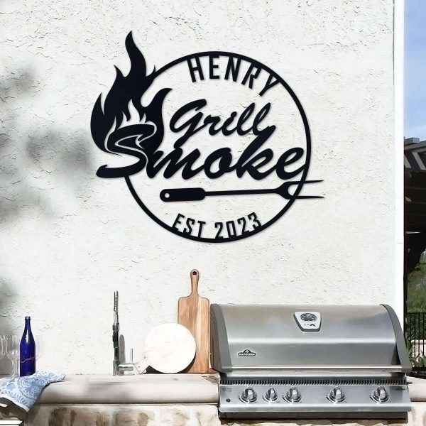 Customized Metal Grill Sign for Home Decor – Personalized Grilling Sign Perfect for Housewarming Gifts