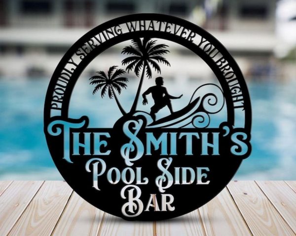 Customized Pool Bar Signs Backyard Bar Pool Metal Outdoor Surfing Beach Sign