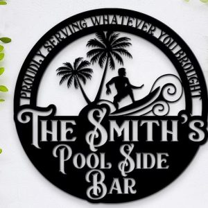 Customized Pool Bar Signs Backyard Bar Pool Metal Outdoor Surfing Beach Sign 2