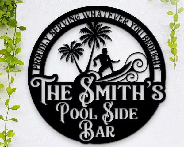 Customized Pool Bar Signs Backyard Bar Pool Metal Outdoor Surfing Beach Sign