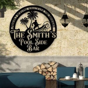 Customized Pool Bar Signs Backyard Bar Pool Metal Outdoor Surfing Beach Sign 5