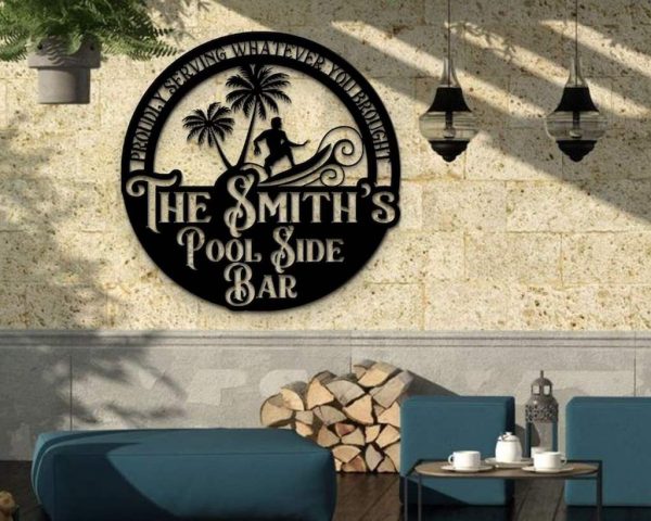 Customized Pool Bar Signs Backyard Bar Pool Metal Outdoor Surfing Beach Sign