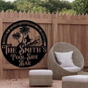 Customized Pool Bar Signs Backyard Bar Pool Metal Outdoor Surfing Beach Sign 7