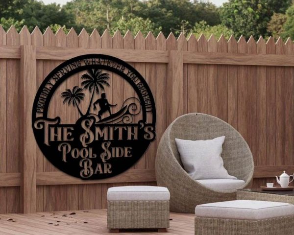 Customized Pool Bar Signs Backyard Bar Pool Metal Outdoor Surfing Beach Sign