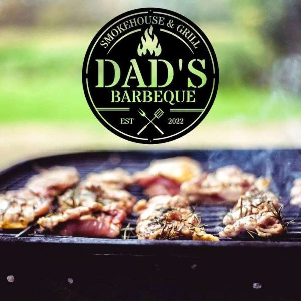 Dad’s Barbecue Smokehouse and Grill Personalized Metal Signs Custom Name and EST Retirement Gift for Dad and Grill Lover