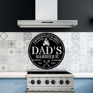 Dads Barbecue Smokehouse and Grill Personalized Metal Signs Custom Name and EST Retirement Gift for Dad and Grill Lover 3