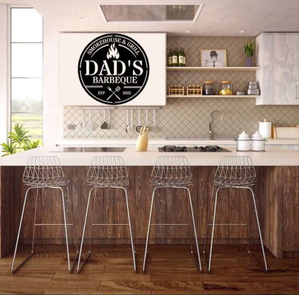 Dad’s Barbecue Smokehouse and Grill Personalized Metal Signs Custom Name and EST Retirement Gift for Dad and Grill Lover