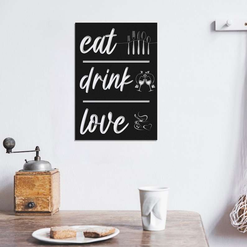 Eat Drink Love Kitchen Decor Funny Quote Custom Metal Sign