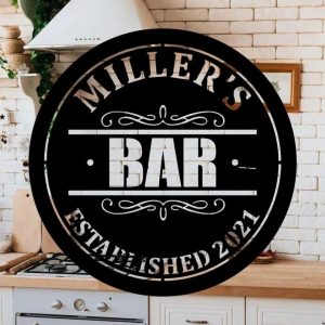 Elegant Home Bar Metal Sign Home Decoration Welcome Door Sign Custom Name and EST Year Ideal Gift for Mom Dad 1