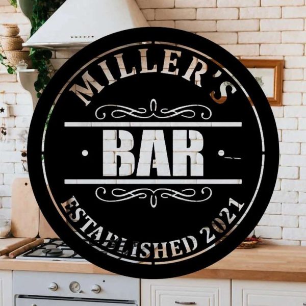 Elegant Home Bar Metal Sign Home Decoration Welcome Door Sign Custom Name and EST Year Ideal Gift for Mom, Dad