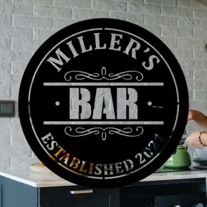 Elegant Home Bar Metal Sign Home Decoration Welcome Door Sign Custom Name and EST Year Ideal Gift for Mom Dad 2