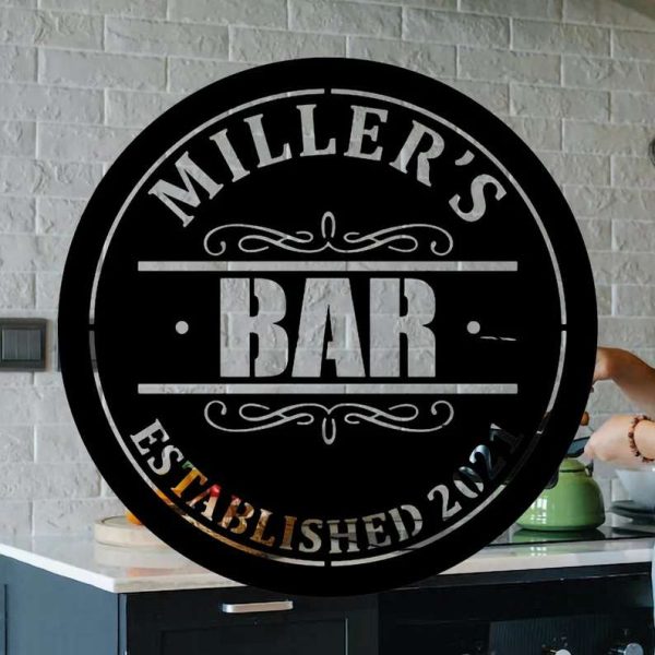 Elegant Home Bar Metal Sign Home Decoration Welcome Door Sign Custom Name and EST Year Ideal Gift for Mom, Dad