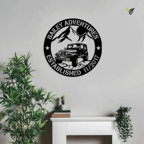 Family Name With Established Date Jeep Mountain Metal Wall Art