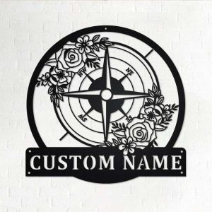 Floral Compass Camping Custom Metal Sign 1