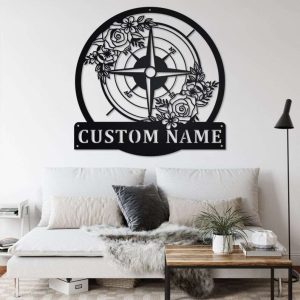 Floral Compass Camping Custom Metal Sign