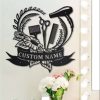Floral Hair Stylist Name Sign Heart Shape Hair Salon Decor Custom Metal Sign 1