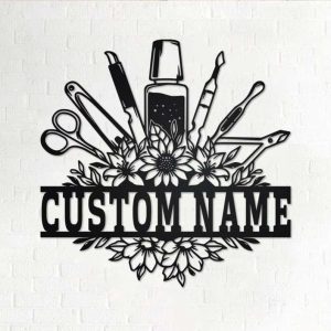 Floral Nail Tools Nail Salon Decor Custom Metal Sign with Nail Artist Name 1