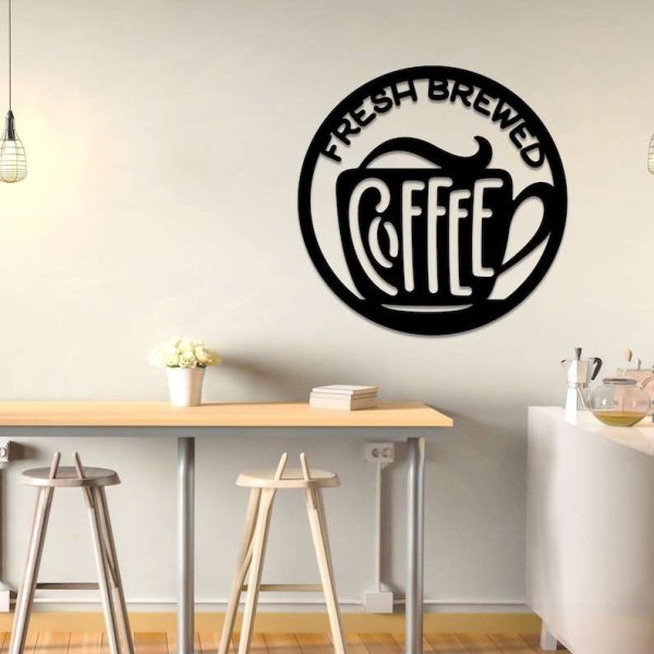 Fresh Brewed Coffee Coffee Lover Sign Coffee Bar Decor Metal Coffee Sign Home Bar Decor