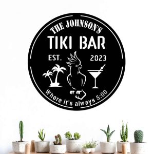 Personalized Tiki Bar Sign Where It’s Always 5:00 Funny Quote Parrot Sign Pool Bar Sign Tiki Bar Decor Housewarming Gift