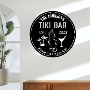 Personalized Tiki Bar Sign Where It’s Always 5:00 Funny Quote Parrot Sign Pool Bar Sign Tiki Bar Decor Housewarming Gift