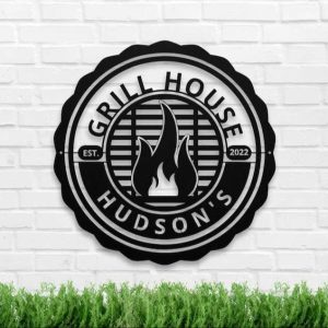 Grill House Personalized Metal Sign Smokehouse BBQ Decor Man Cave Backyard Patio Pool Sign Gift for Dad Fathers Day 1