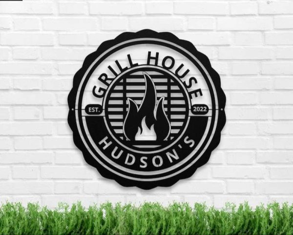 Grill House Personalized Metal Sign Smokehouse BBQ Decor Man Cave Backyard Patio Pool Sign Gift for Dad Father’s Day