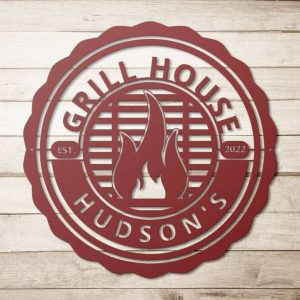 Grill House Personalized Metal Sign Smokehouse BBQ Decor Man Cave Backyard Patio Pool Sign Gift for Dad Fathers Day 3