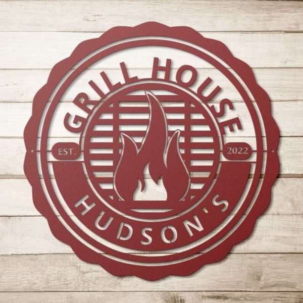 Grill House Personalized Metal Sign Smokehouse BBQ Decor Man Cave Backyard Patio Pool Sign Gift for Dad Father’s Day