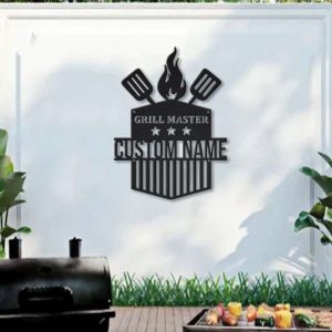 Grill Master BBQ Sign Custom Name BBQ Sign Grilling Gifts Fire Pit Sign Kitchen Backyard Patio Decor 2