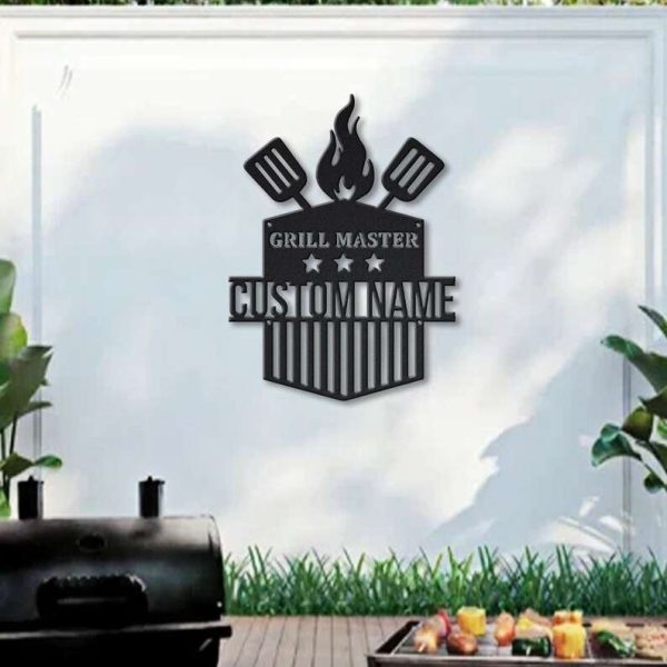 Grill Master BBQ Sign Custom Name BBQ Sign Grilling Gifts Fire Pit Sign Kitchen Backyard Patio Decor