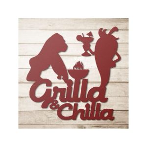 Grilla and Chilla Funny BBQ Bar and Grill Metal Sign Patio Garden Backyard Fire Pit BBQ Smoker Gifts 3