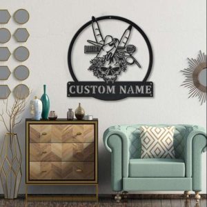 Hair Salon Skull Flower Rock and Roll Beauty Salon Business Custom Metal Sign 3