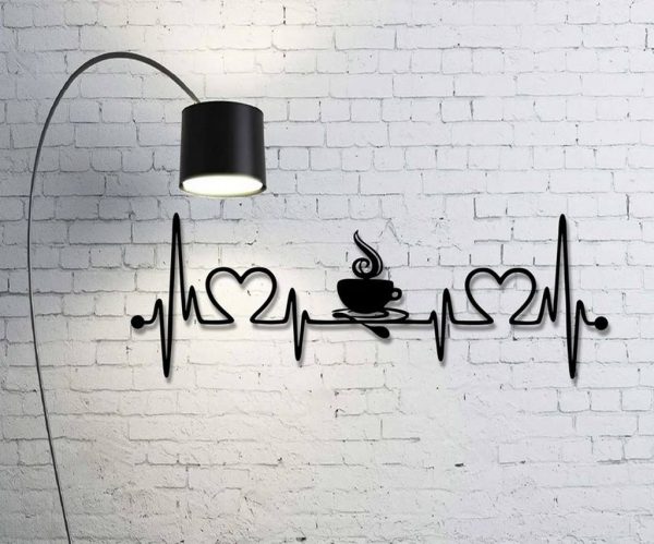 Heartbeat Coffee Wall Decor Cut Metal Sign