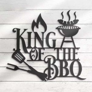 King of the BBQ Metal Wall Art Backyard Grill Home Patio Decor Xmas Birthday Gift for Dad