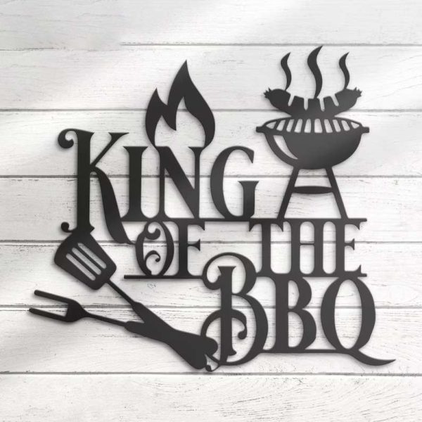 King of the BBQ Metal Wall Art Backyard Grill Home Patio Decor Xmas Birthday Gift for Dad