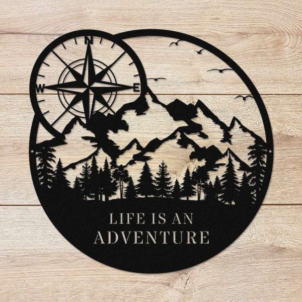 Life Is An Adventure Compass Nature Camping Custom Metal Sign Campsite Decor