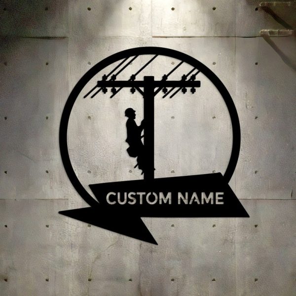 Lineman Electrical Worker Personalized Home Decor Door Hanger Custom Metal Sign