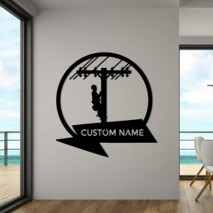 Lineman Electrical Worker Personalized Home Decor Door Hanger Custom Metal Sign 2