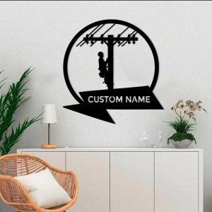 Lineman Electrical Worker Personalized Home Decor Door Hanger Custom Metal Sign