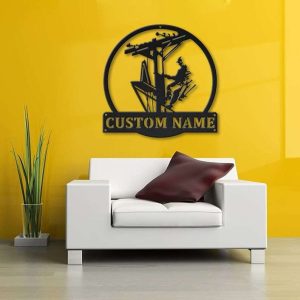 Lineman Linework Home Office Decor Custom Metal Sign