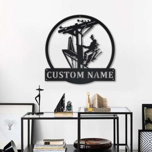 Lineman Linework Home Office Decor Custom Metal Sign
