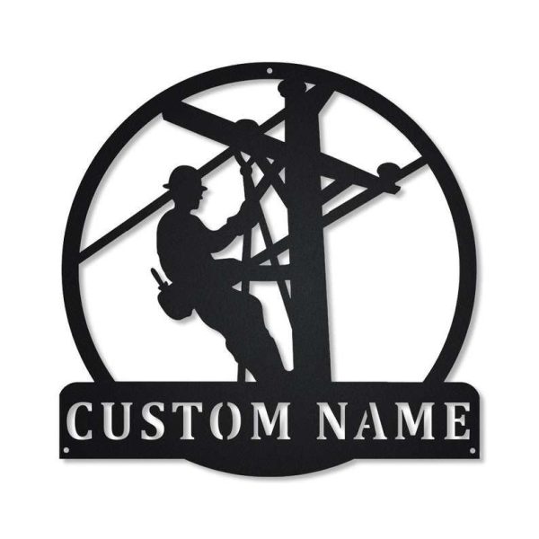 Lineman Monogram Job Gift LineWork Home Office Decor Custom Metal Sign