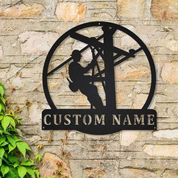 Lineman Monogram Job Gift LineWork Home Office Decor Custom Metal Sign