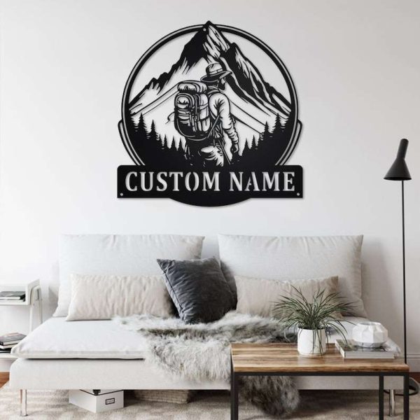 Men Hiking Mountain Custom Metal Sign