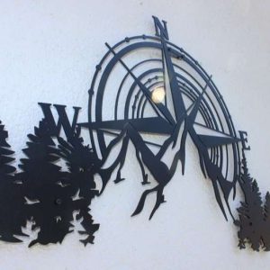 Mountain Compass Rose Metal Wall Art Mountain Scenery Home Living Decor Custom Metal Sign