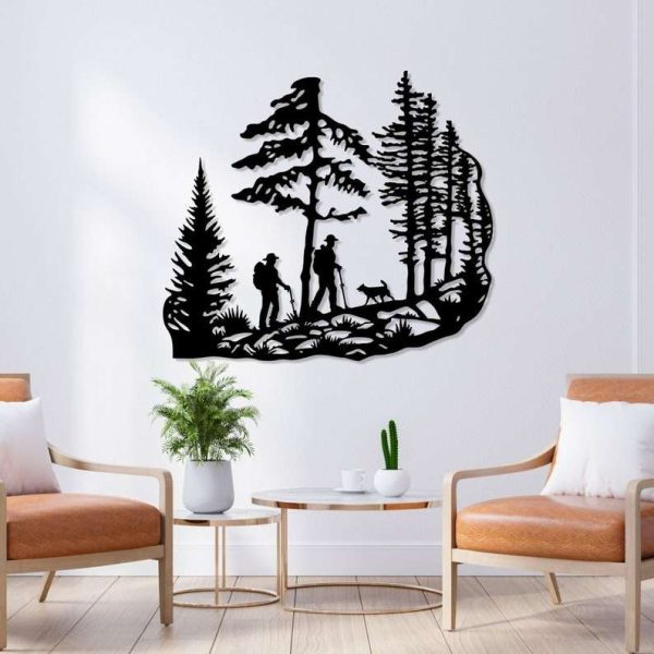 Mountain Hiking Metal Sign Pine Trees Sign Trekking Couple Gift Home Outdoor Decor