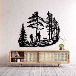 Mountain Hiking Metal Sign Pine Trees Sign Trekking Couple Gift Home Outdoor Decor 7