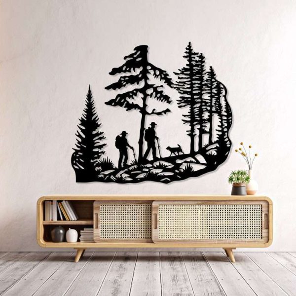 Mountain Hiking Metal Sign Pine Trees Sign Trekking Couple Gift Home Outdoor Decor