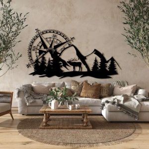 Mountain Landscape And Compass Sign Nautical Compass Range View Outdoor Home Decor Housewarming Gifts 1